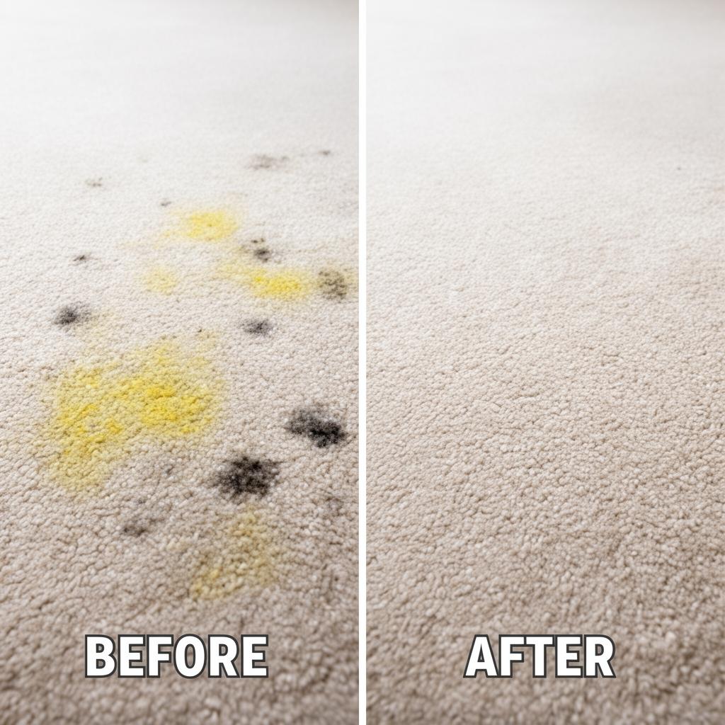 Before and after pet stain removal