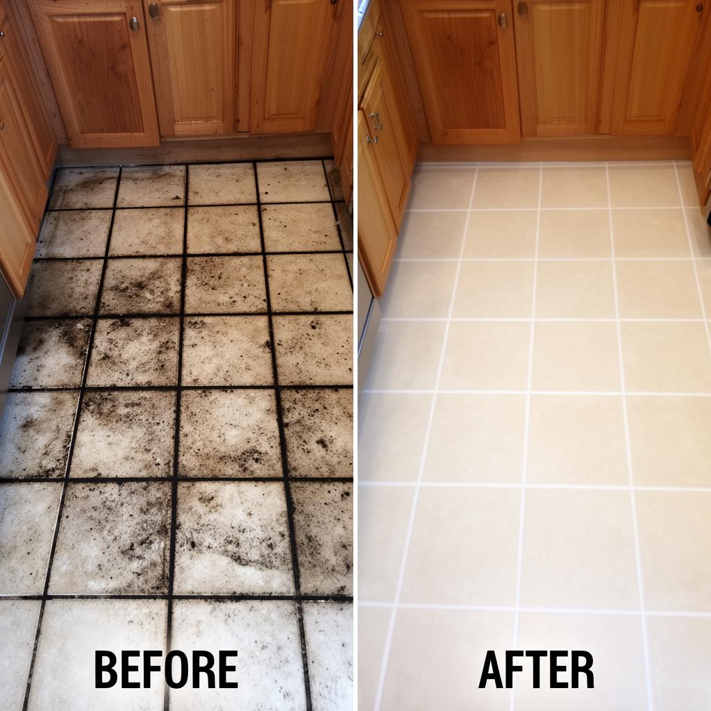 Before and after tile and grout cleaning