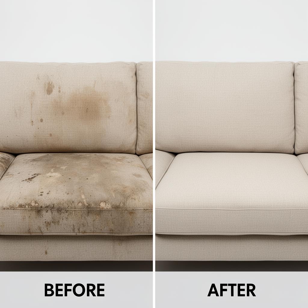 Before and after upholstery cleaning